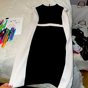 Calvin Klein White Black ColorBlock Dress
